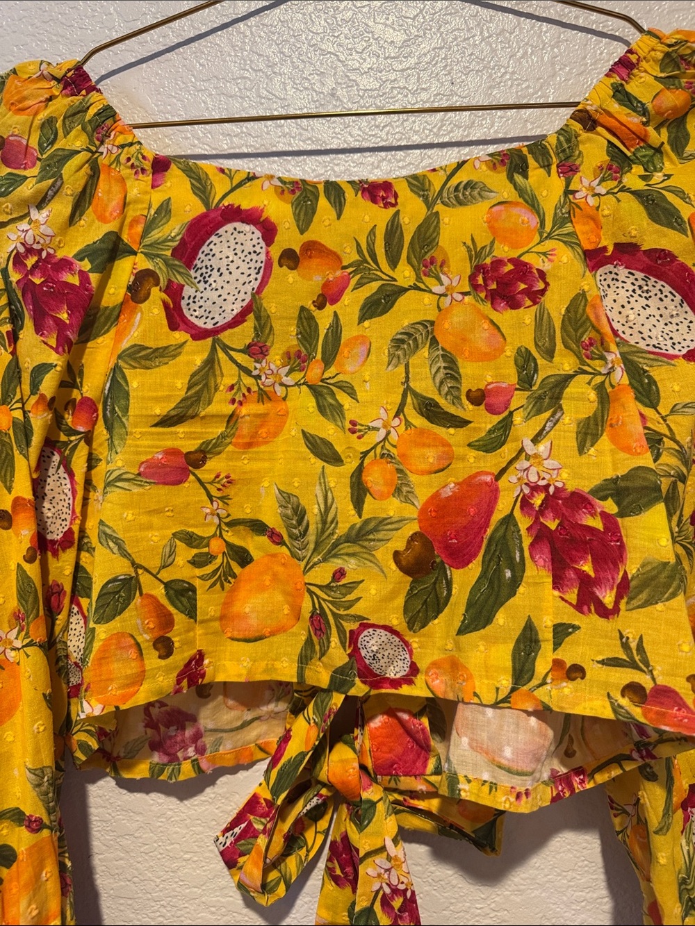 FARM Rio Yellow Tropical Tie-Front Crop Top with Orange Trim - Picture 9 of 11